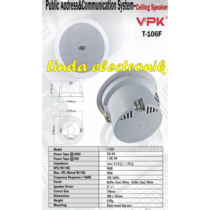 speaker ceiling plafon ceiling speaker vpk t106f VPK T106F 6" 6watt