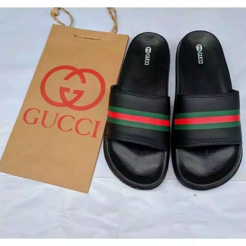 Sandal Slide Benassi Gucci | Sandal Slop Cowo Cewe | Sendal Slop | Sandal-hitam strip
