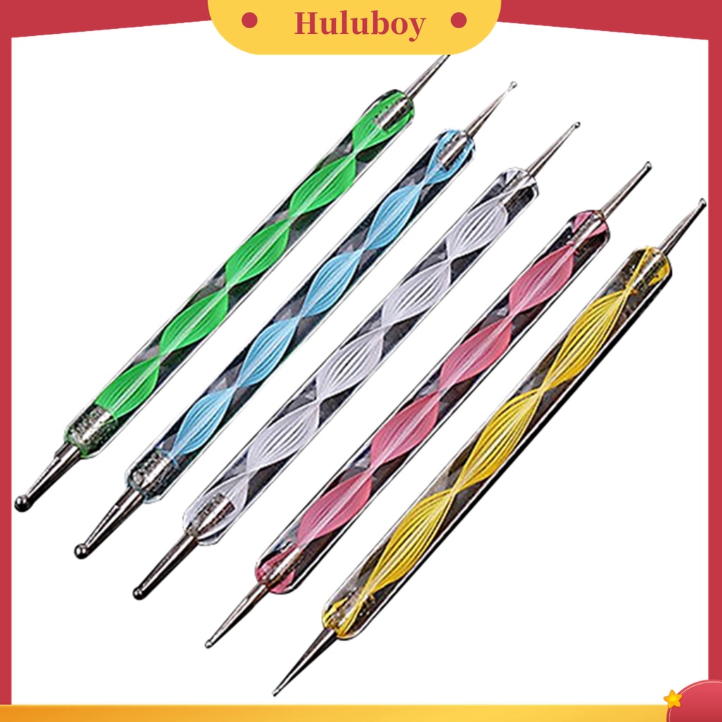 Huluboy Huluboy♡ 5 Pcs Alat Dotting Marbleizing Dua Sisi Untuk Nail Art Manicure