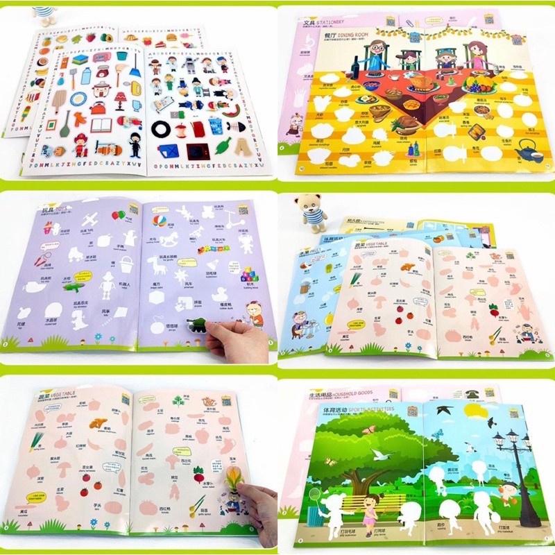 reusable bilingual sticker book buku sticker belajar bahasa mandarin english