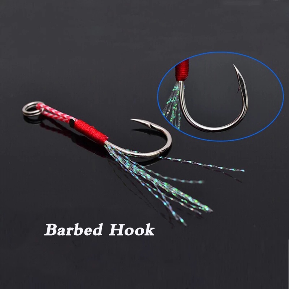 LANFY Fishing Accessories Cast Jigs Assist Hook Pesca Jig Head Hook Single Jig Hooks Barbed Hook Sea Fishing Feather Hook Carp Hook High Carbon Steel Fishing Lure Fishing Jigging Hook