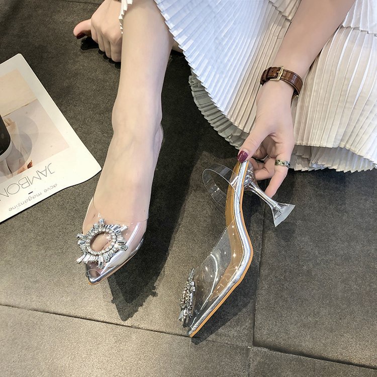 [Import] Taspopo Sepatu Sandal Transparan Heels Mutiara Tinggi Fashion Korea Sepatu Kerja Murah