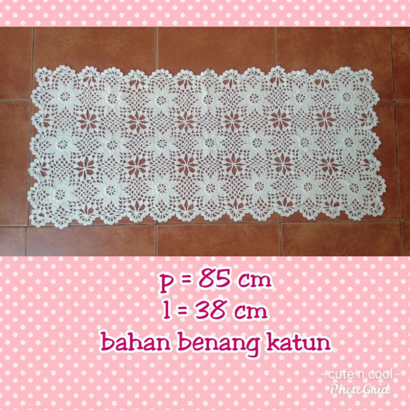 taplak rajut panjang bunga renda