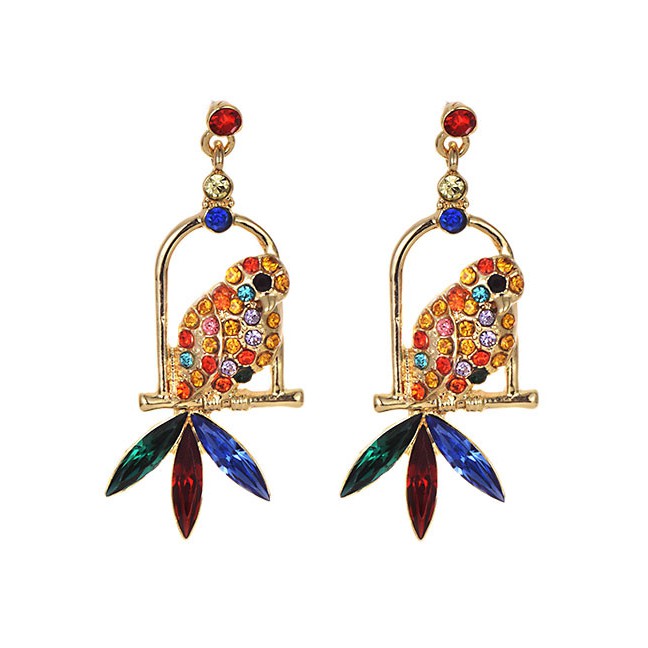 LRC Anting Tusuk Fashion Color Alloy Diamond-studded Bird Cage Earrings F7546X