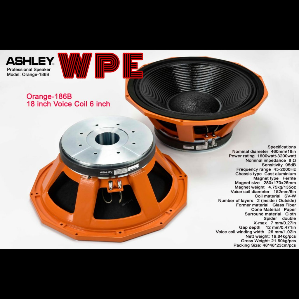 Speaker Komponen ASHLEY ORANGE 186B ORIGINAL 18inch