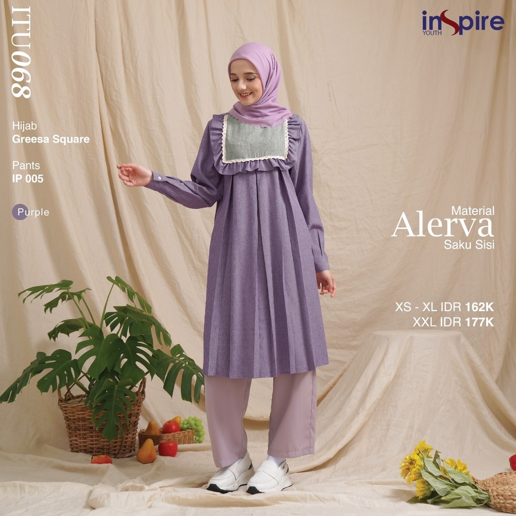 Inspire Tunik ITU 68 Bahan Alerva Atasan Muslimah Kekinian Korea Style Modern Kekinian by Inspire bisa COD