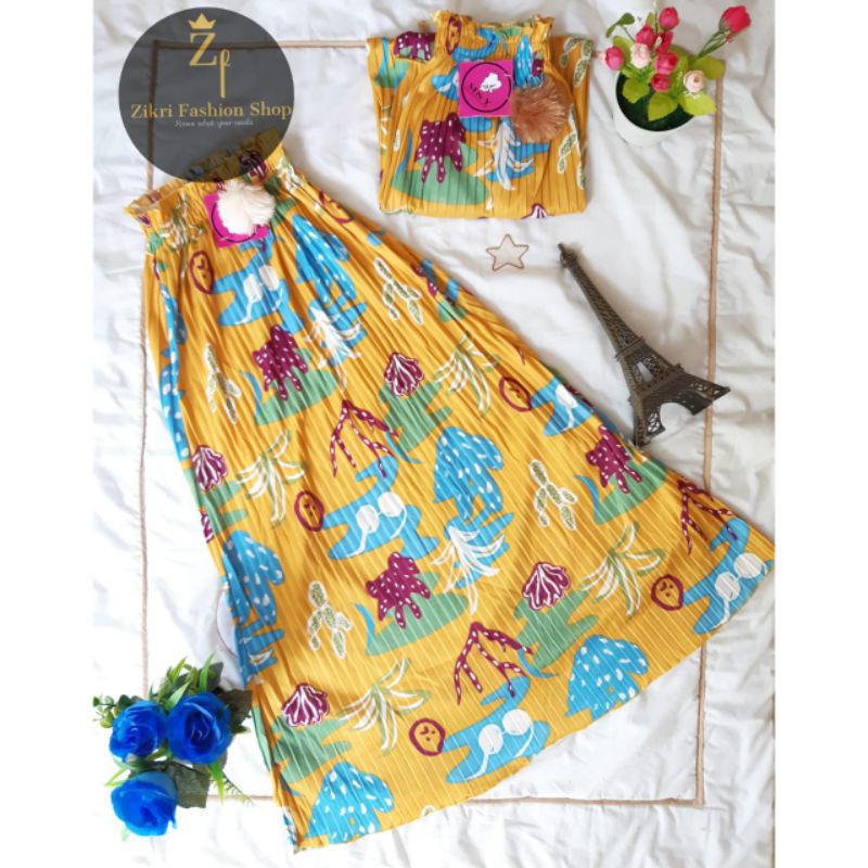 Rok plisket anak perempuan motif / Rok rempel motif/ Rok muslim cantik / Rok plisket anak