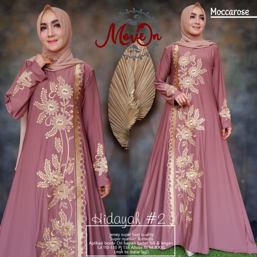 Busana Muslimah Gamis Hidayah #2 Jersey Super Best Quality Aplikasi Bordir Ori LD 110 ORI MOVEON
