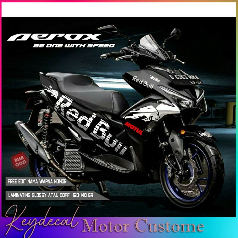 Decal aerox 155 full body Yamaha aerox 155 Striping motor aerox full motif red bull aerox hitam aero