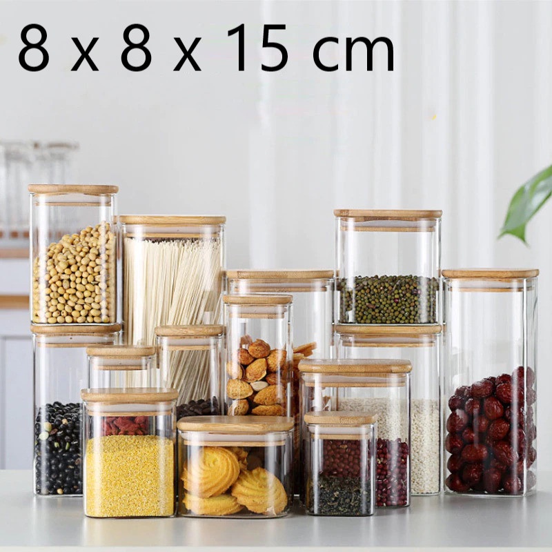 Toples Kaca Penyimpanan Makanan Glass Storage Jar 8x8x15 - HC1019 - Transparent