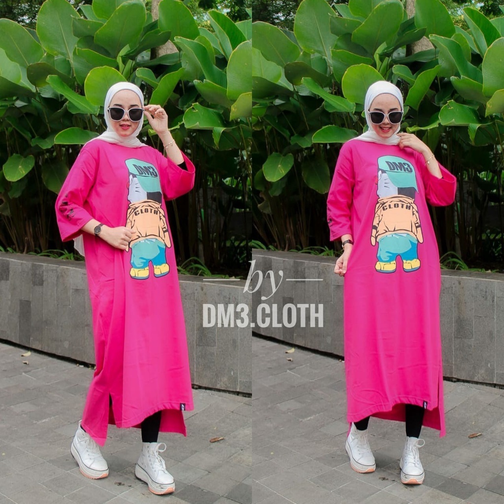 Midi Dress Long Tunik Original DM3 Cloth Bahan Cotton Combed 20s Tebal Terbaru 2022 Terlaris Teddy B