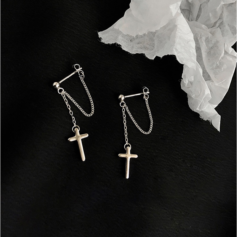 We Flower Chic Silver Chain Tassel Cross Dangle Earrings for Women Girls Fashion Ear Jewelry