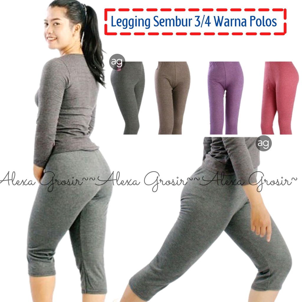 GROSIR 12 PCS Legging Warna 3/4 Bahan Spandex Rayon Warna Merah, Abu,Tiramisu,Biru 3/4 Size 3L