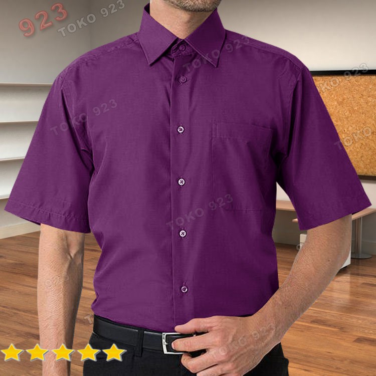B8 30 Kemeja Kerja Cowok Lgn Pendek Polos Ungu Tua DENVER Original