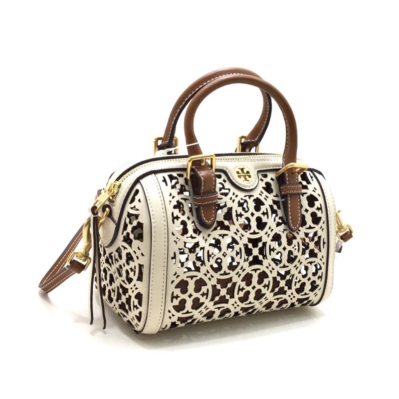 TB T Monogram Laser-Cut Barrel Top-Handle Bag