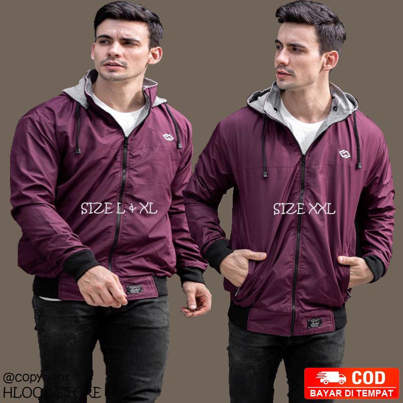 Promo jaket bolak balik big size pria L XL & XXL bahan taslan premium waterproof kualitas distro ana