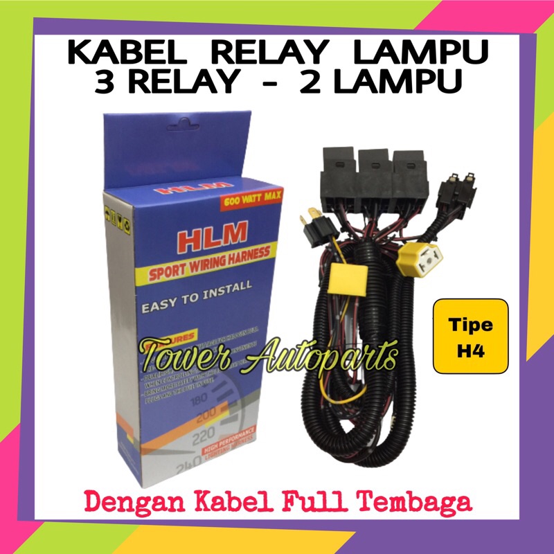 Kabel Relay Set Untuk Lampu H4 Mobil Tipe 3 Relay 2 Lampu HLM Original