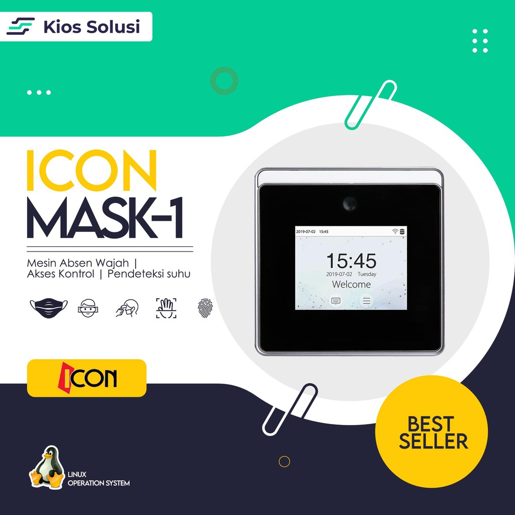 Mesin Absensi Mesin Absen Wajah dan Pendeteksi Masker | Fingerprint ICON MASK-1 | WIFI