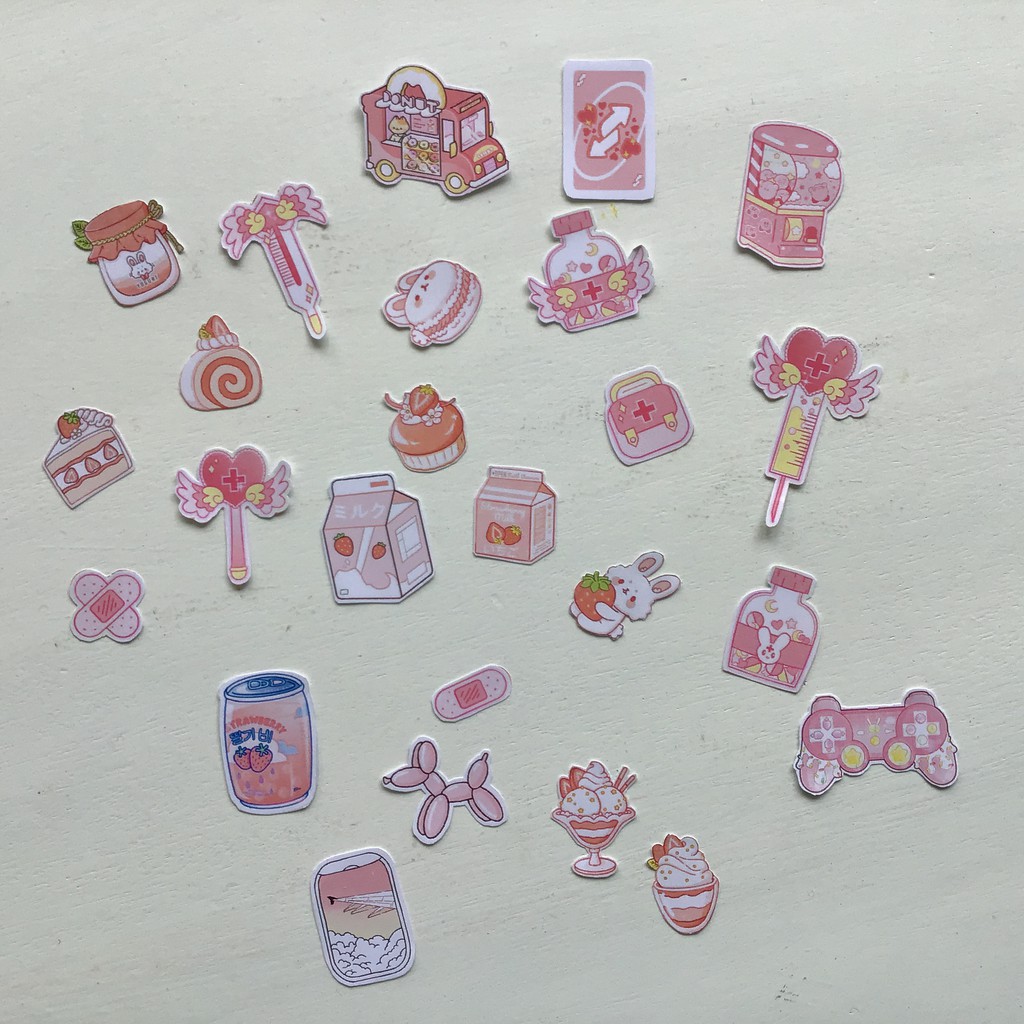 

24 pcs/pack stiker kertas bermotif sweet pink untuk jurnal