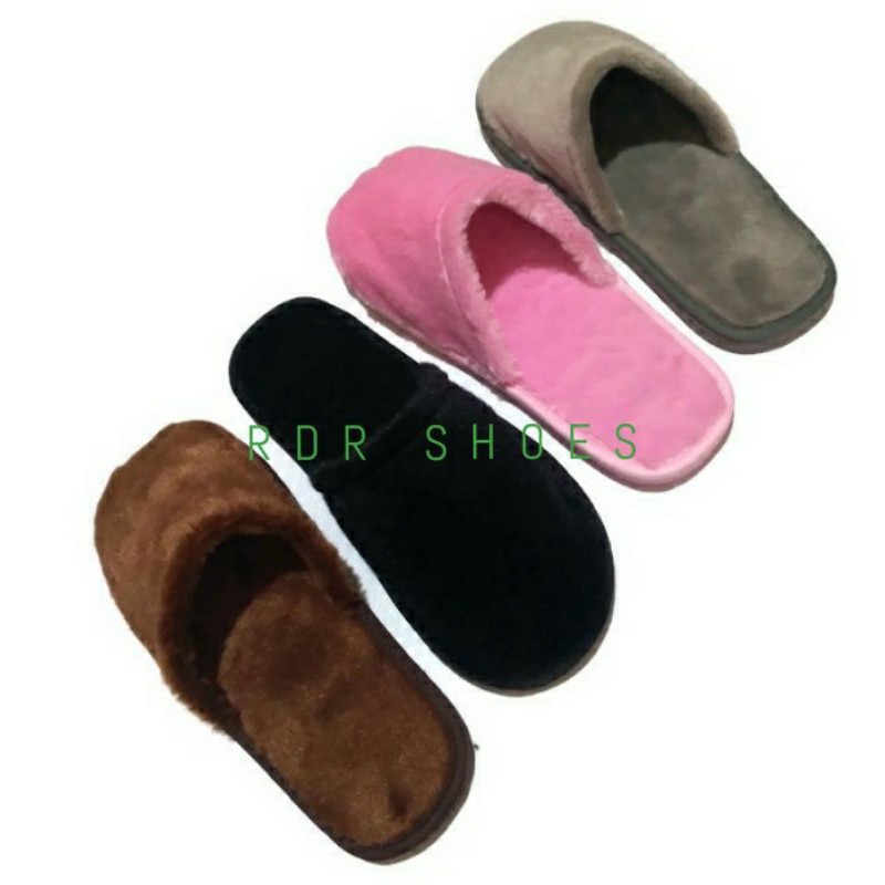 sandal dalam rumah selop bulu halus korea