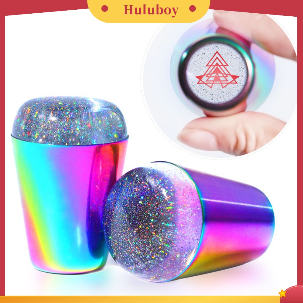 Huluboy Huluboy♡ Stempel Laser Silikon Gagang Besar Warna Pelangi Untuk Manicure