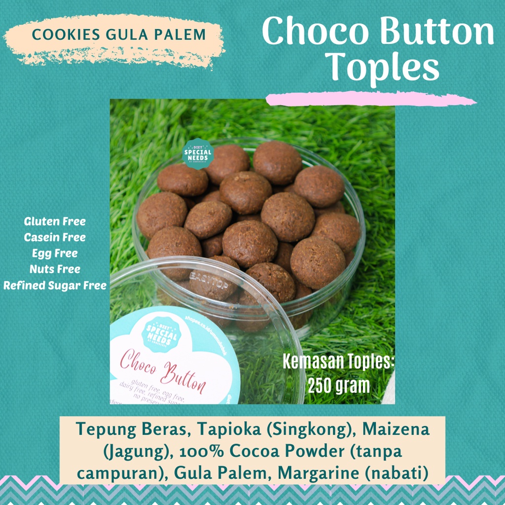 

Choco Button Diet Cookies - Gluten Free, Egg Free, with Palm Sugar - Diet Special Needs