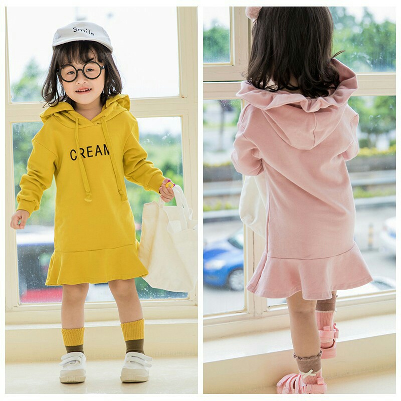 Zahra Dress Anak Perempuan Cream Hoodie Bahan Fleece | Sweater Anak Terlaris Umur 1 - 5 Tahun