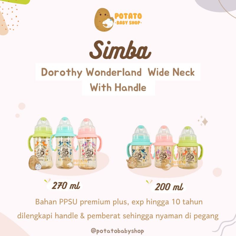 Simba Dorothy Wonderland Ppsu Wide Neck Feeding Bottle With Auto Straw &amp; Handle 200ml, 270ml - Botol Susu