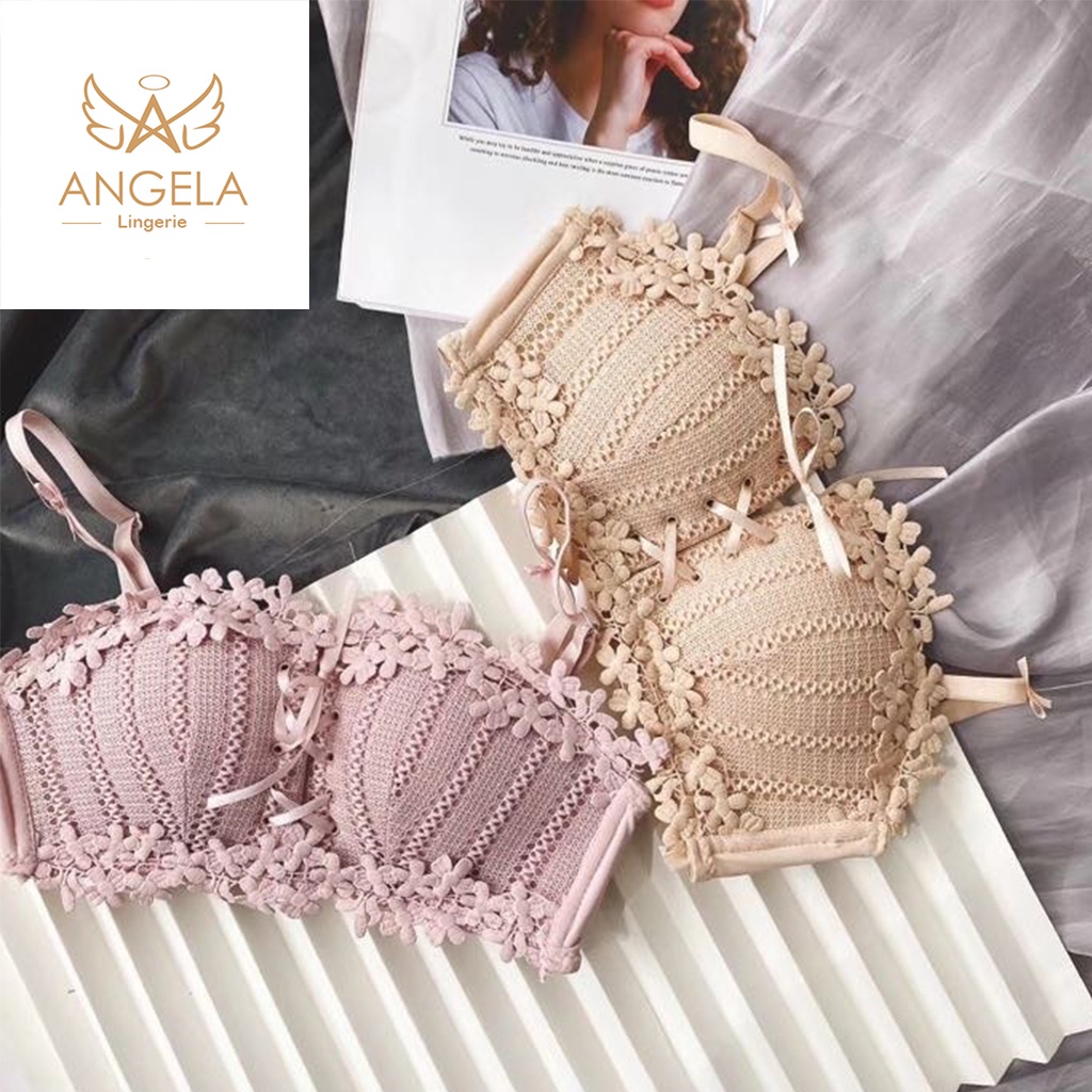 ANGELA PREMIUM JAPAN Bra BH Push Up Set Tanpa Kawat Celana Dalam Wanita Bikini Sport Beha Lingerie Korea Jepang Fashion Remaja Perempuan Sexy Pakaian Dalam BISA COD Renang Motif Cewek Pita Bunga Murah Jumbo