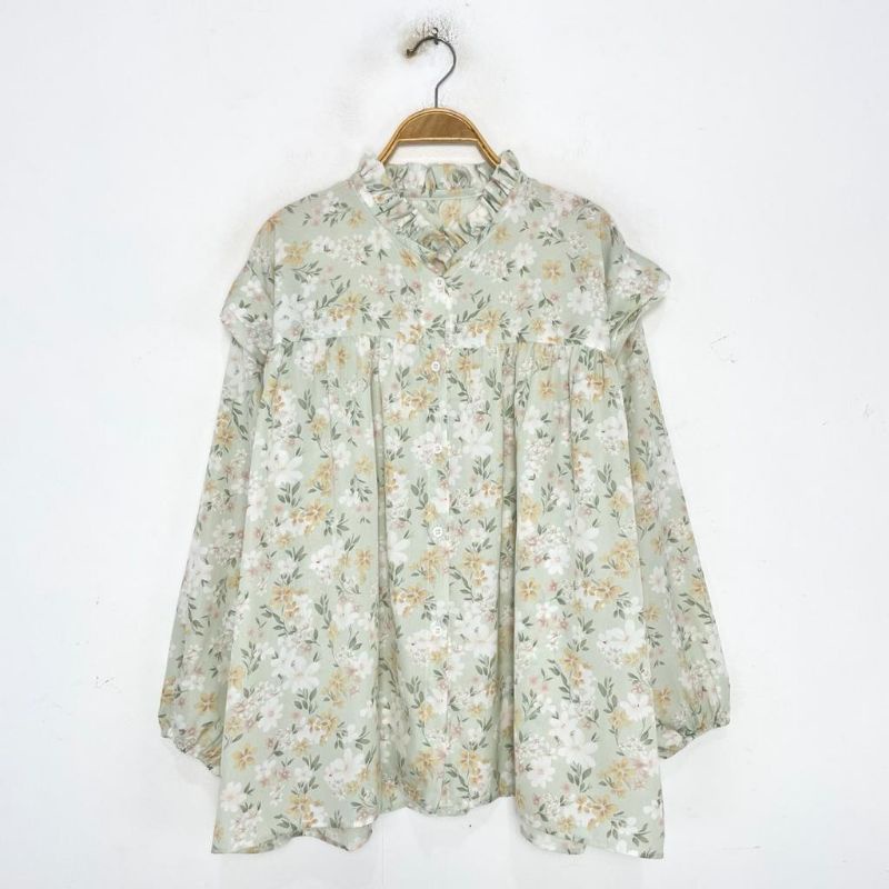 kemeja wanita motif bunga bunga bahan rayon