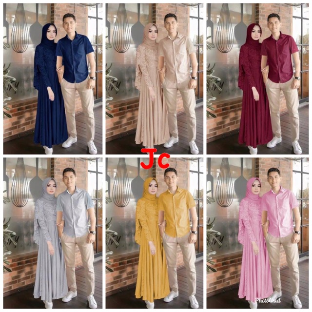 JC- Couple viola new / Baju pasangan muslim Termurah / Baju pasangan Gamis / Couple Maxi Brukat Kemeja Terbaru