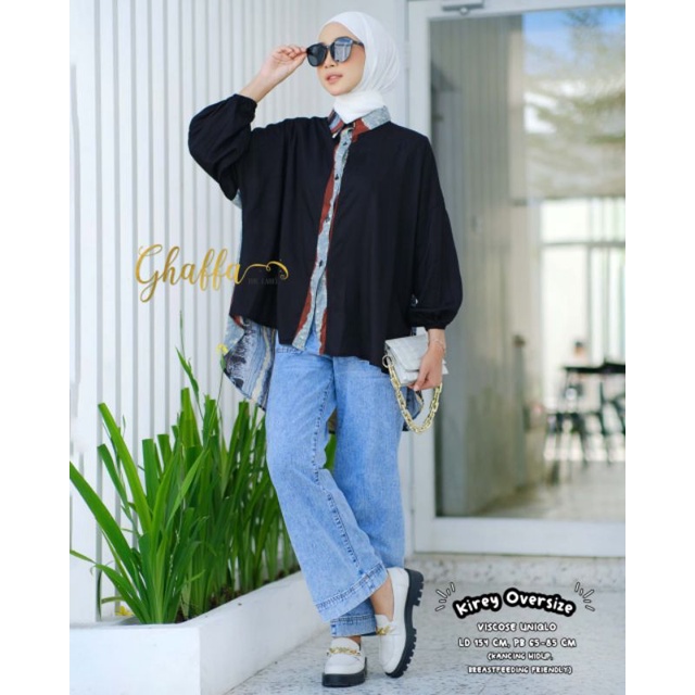 KIREY OVERSIZE BY GHAFFA THE LABEL / BLOUSE MOTIF WANITA MUSLIMAH / Ld jumbo