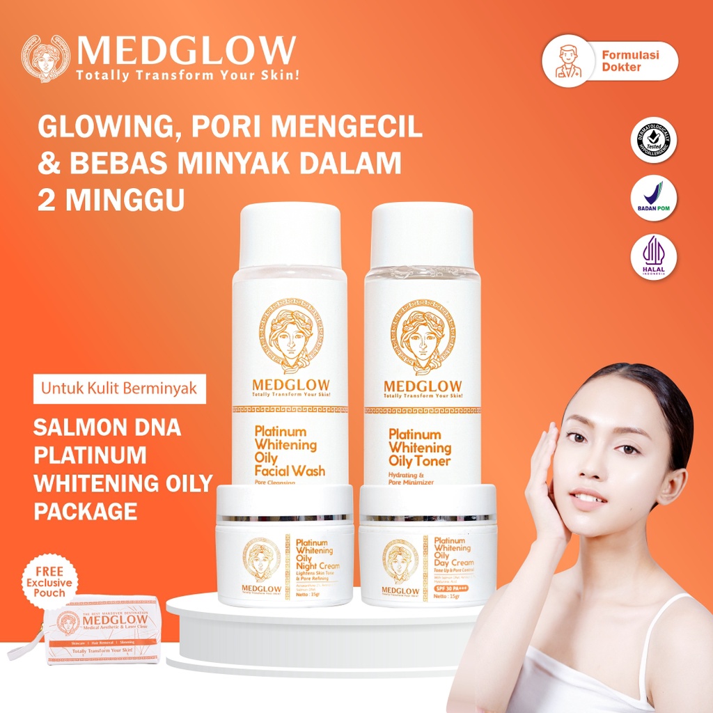 MEDGLOW CLINIC Platinum Brightening Oily PDRN Salmon DNA Package + Bonus Tas Kulit | Paket Skincare 