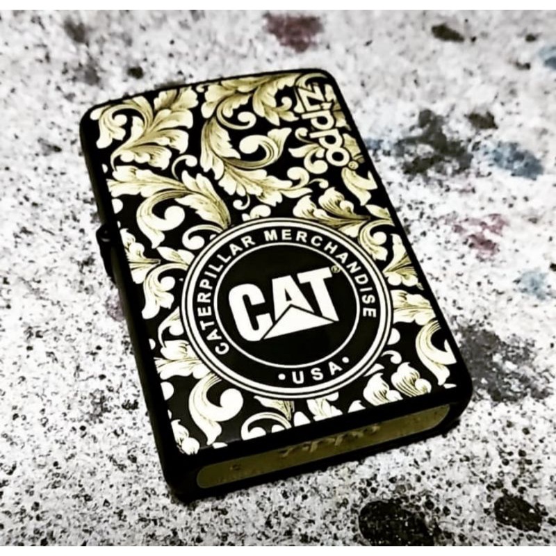 Korek api Zippo matte black Grafir laser motif CAT Batik - Gratis tambah nama