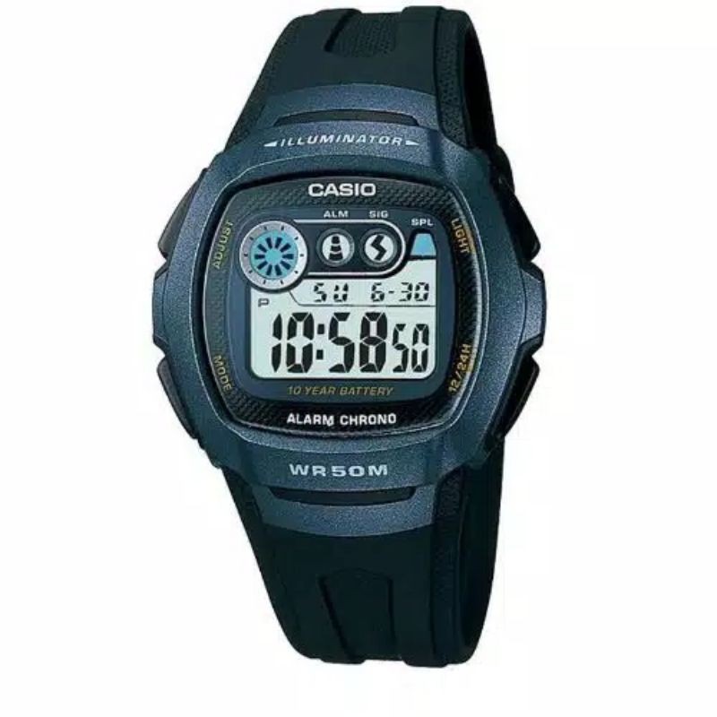 Casio General W-210-1BVDF Alarm Chrono WR 50 M - Jam Tangan Unisex Original