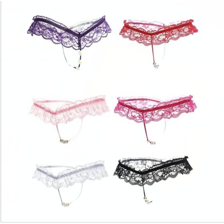 Celana Dalam Wanita Faux Pearl Massage G-string Sexy Lace Thongs C182