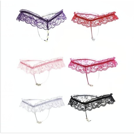 Celana Dalam Wanita Faux Pearl Massage G-string Sexy Lace Thongs C182