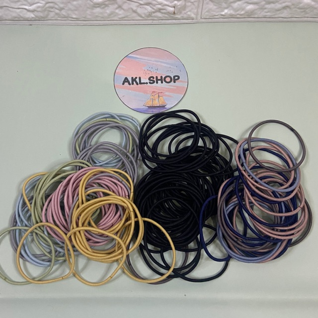 (Minimal 10pcs) BACA DESKRIPSI KARET GELANG IKAT RAMBUT HITAM POLOS WARNA WARNI KOREA