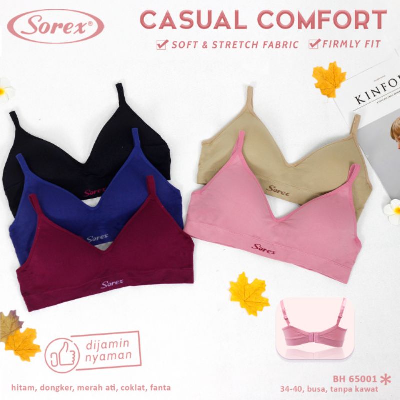 Bra Sorex 65001 Busa Tipis Tanpa Kawat Size 34-40 Kait 2 / Bh Sorex 65001 / Bh Casual Comfort 65001 / Sport Bra Sorex 65001