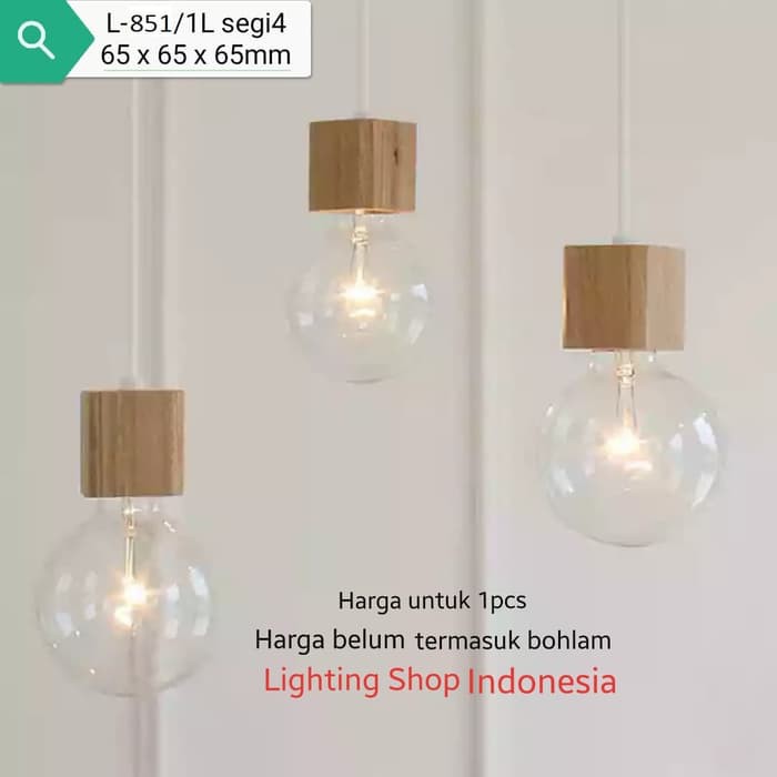 L851 1L lampu  gantung hias  kayu  segi 4 e27 wood lighting 