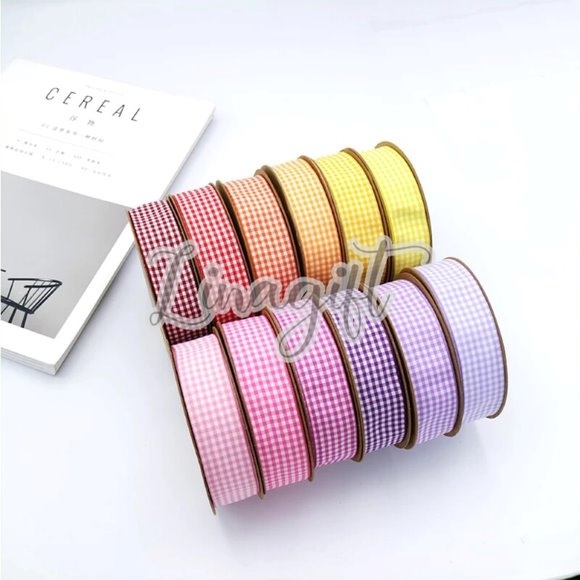 ( Rol 20 yard ) PLAID RIBBON - PITA KAIN KOTAK KOTAK 0.5 INCH / 1 IN / 1.5 INCH MERAH KUNING HIJAU BIRU UNGU 1.25 CM / 2.5 CM / 4 CM HIASAN DEKOR KADO