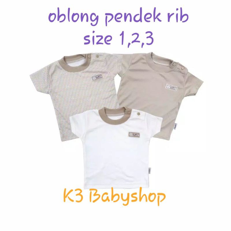 Oblong Pendek Bis Rib Fluffy seri khaki coklat putih white kaos bayi anak SNI baju rumah