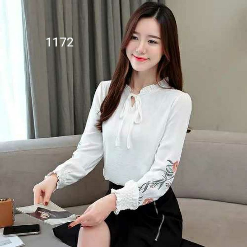 COD 1172 BLUS LENGAN BORDIR BUNGA CANTIK ATASAN FASHION WANITA