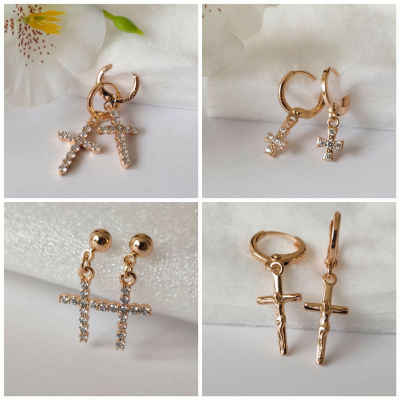 Anting Xuping Salib Lapis Emas Anting Import Anting Tusuk Fashion Wanita