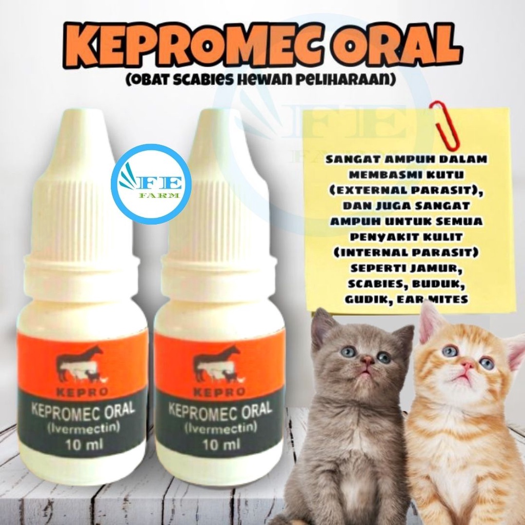 KEPROMEC ORAL 10 ML - Obat Gudik Jamur Scabies Kucing Kelinci Anjing FEFARM