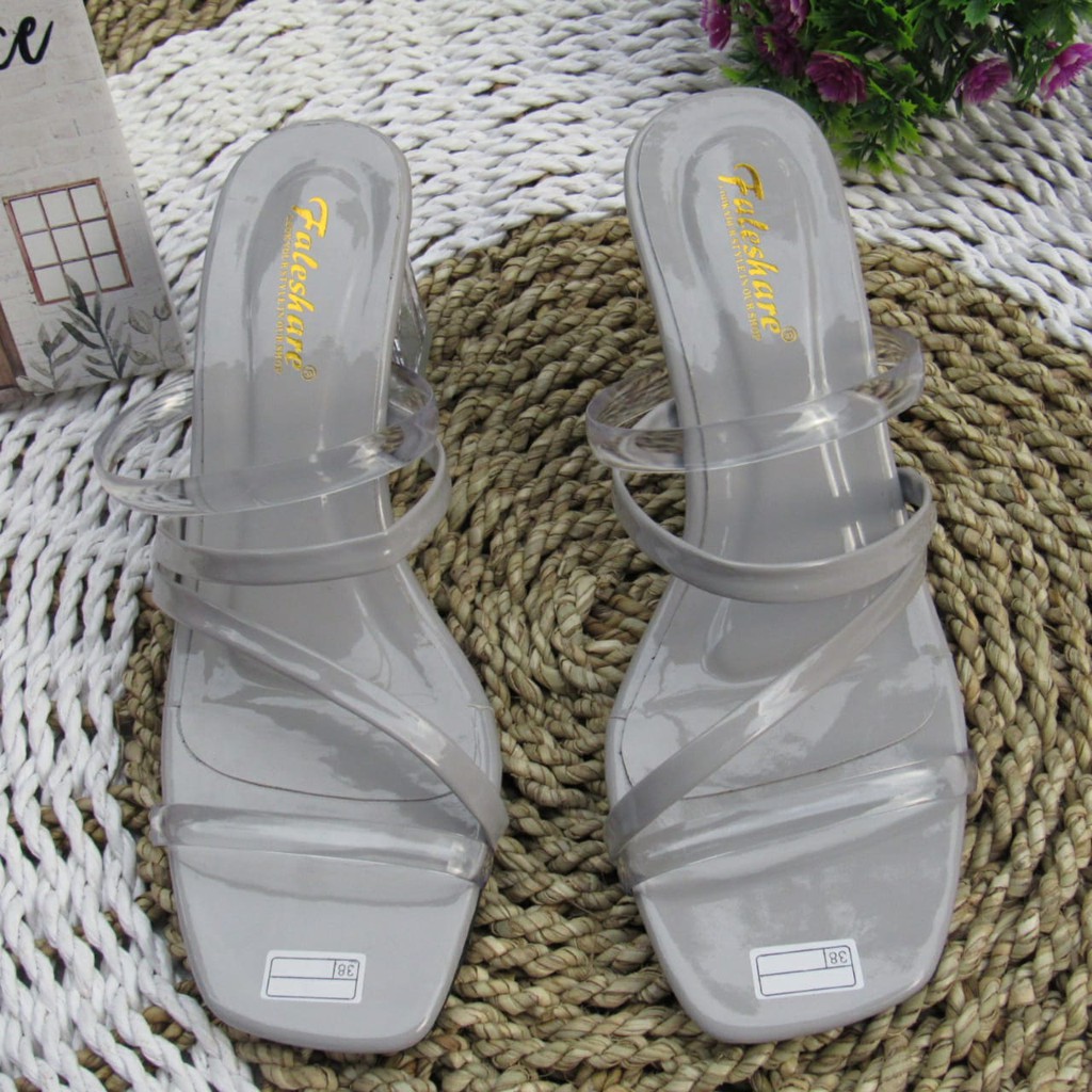 Sandal hak kaca wanita slop tali-hdr03