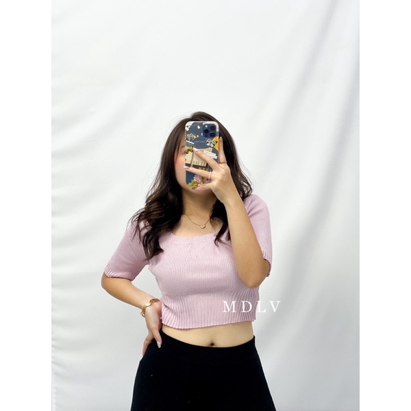 MDLV ~ A9385# Verdusa Knit Cropped top Atasan Crop Rajut Basic Fashion Import