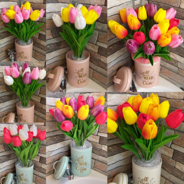 Bunga Tulip Artificial Latex Putih Biru Ungu Pink Merah Orange Shopee Indonesia