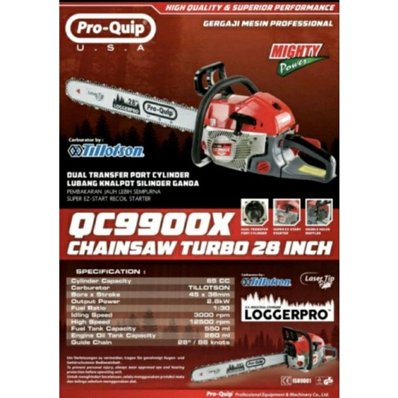 mesin gergaji pro-quip bar baja 28 inch / chain saw pro-quip bar baja 28 inch / mesin senso pro-quip
