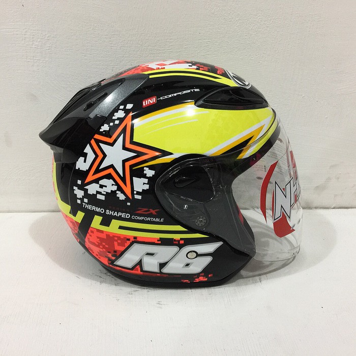 Unique Helm NHK R6 Motif Pixel Black Orange Hitam Orange